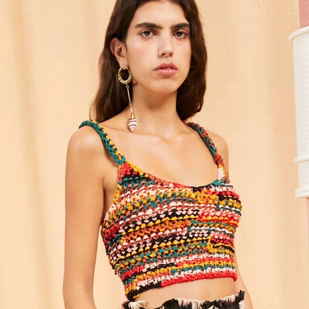 Ulla Johnson Handmade Multicolor Crochet Crop Top Cotton Silk Size S